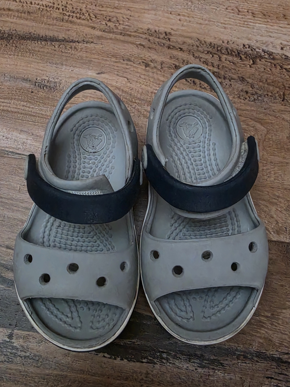 CROCS Kids Gray and Black Strap Sandals - Picture 1 of 6